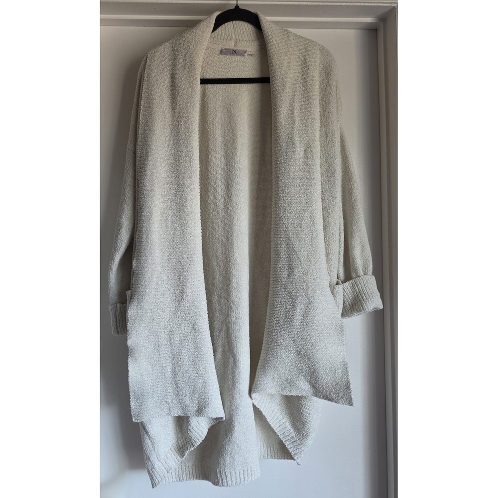 Natori Cardigan Women M Cream Collared Long Sleeve Sweater Knit Pullover Top